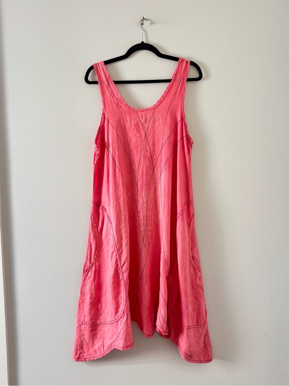 Cynthia Ashby Linen Benito Dress Asymmetrical Swing Sleeveless Knee-Length Pink